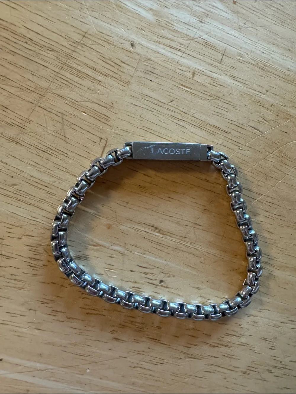 Lacoste Men's Silver-Tone Link Bracelet with Branded Plate